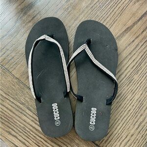 Black Flip Flops with Rhinestone Straps